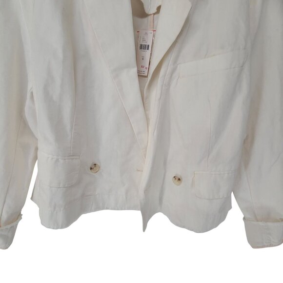 Pilcro Fray Hem Blazer NWT off white Size M Quiet Luxuary Office double breasted - Picture 9 of 10